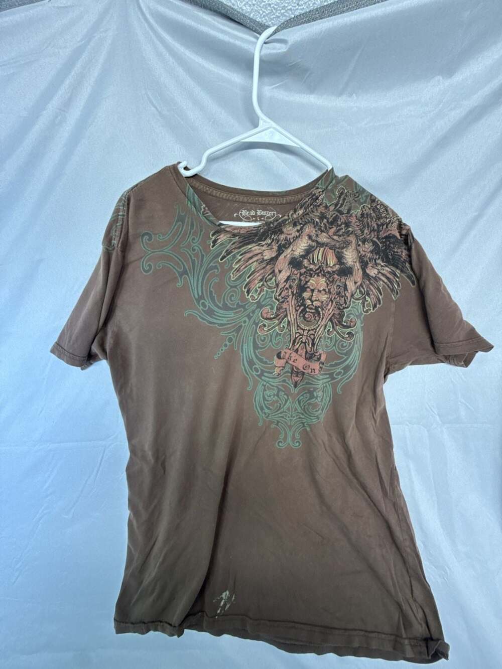 Vintage Brad Butter T-Shirt Size L Brown Y2K front and back print Graphic Tee